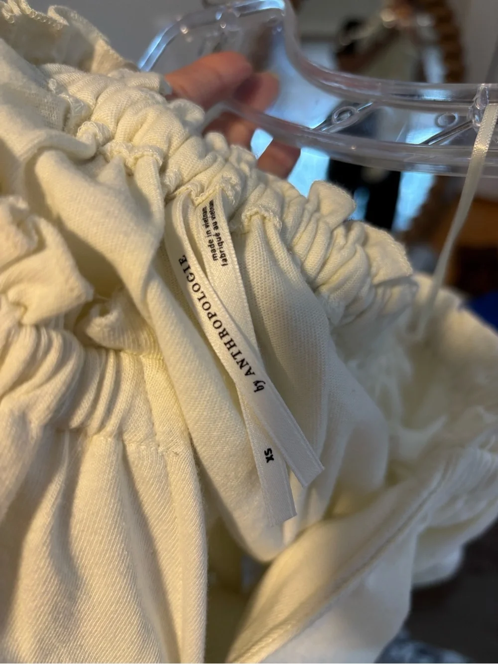 Anthropologie Cream Off-Shoulder Peasant Top
